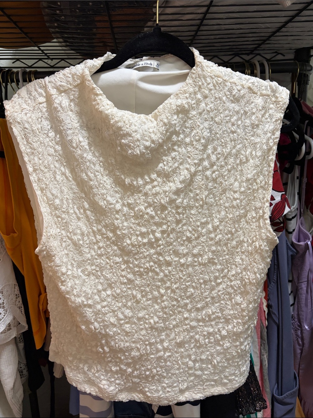 Abercrombie & Fitch Ivory Textured Sleeveless Top